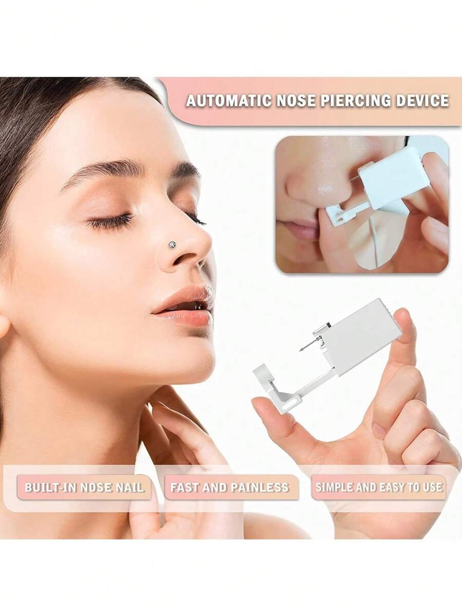 11Pcs Nose Piercing Kit, Piercing Gun BuiltIn Nose Studs, Painless