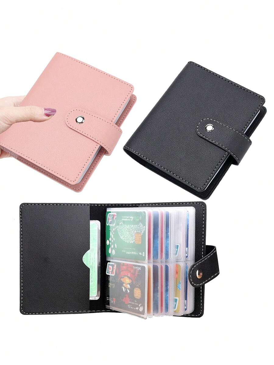Business Card Holder Notebook, Professional Office Diary Notebook, Can Hold 64 Business Cards, Black & Pink Color, Credit Card Holder, Unisex PU Business Card/ID Card Holder - Multicolor - View 1