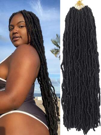 1-6 包 12 股全新仿辫钩针假发，长而柔软的辫子钩针编织假发，天然黑色合成波西米亚辫子编织假发，可作为礼物