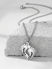 Personalized Fashion Zirconia Footprint Name Pendant Stainless Steel Customized Engraved Name Necklace Vintage Chain Necklace For Men Women Family Party Jewelry Birthday Anniversary Christmas Gift For Her