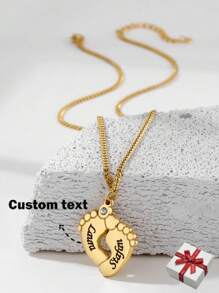 Personalized Fashion Zirconia Footprint Name Pendant Stainless Steel Customized Engraved Name Necklace Vintage Chain Necklace For Men Women Family Party Jewelry Birthday Anniversary Christmas Gift For Her
