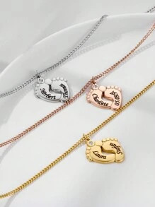 Personalized Fashion Zirconia Footprint Name Pendant Stainless Steel Customized Engraved Name Necklace Vintage Chain Necklace For Men Women Family Party Jewelry Birthday Anniversary Christmas Gift For Her