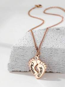 Personalized Fashion Zirconia Footprint Name Pendant Stainless Steel Customized Engraved Name Necklace Vintage Chain Necklace For Men Women Family Party Jewelry Birthday Anniversary Christmas Gift For Her