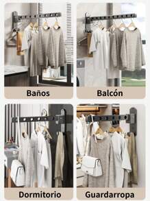 Rack De Secado De Ropa Plegable con 10 orificios, Soporte De Lavandería Sin Perforaciones Montado En La Pared Del Balcón, Baño, Habitación - 10 Orificios - Ver 3