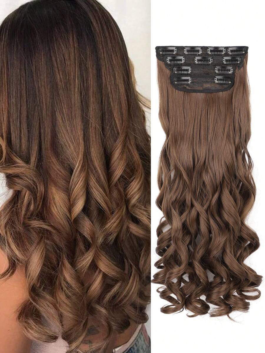 20 Inch Long Wavy Synthetic Hair Extensions, Thick & Soft, Suitable For Daily Wear (Dark Brown) - Dark Brown - View 1