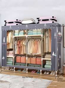 1入組高容量多功能易組裝衣櫃，美觀耐用。設有20mm厚的直徑鋼管支架，具防潮、防塵、防風、防蟲、透氣、柔軟且易於清洗的滌綸布罩和PP塑料連接器。提供多種尺寸和風格的衣架方案。適用於臥室、學生宿舍、出租房、兒童房，用於存放衣服的衣架，上面還可以放置盒子，底部可以放置鞋子。需要組裝，包括安裝工具和說明書。更多選項，請咨詢商店。 - 霧霾藍 - 查看 6