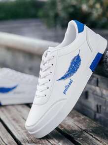 Tênis esportivos casuais masculinos modernos de verão, tênis brancos leves e respiráveis com design resistente ao desgaste e antiderrapante - Azul e branco - Ver 2