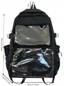 日本青少年女孩书包透明口袋 Itabag 女士新款 2024 可爱 JK 背包女式女孩 Ita 背包，Tready 透明书包，街头和日式风格女包 - 黑色 - 查看 4