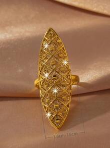 1 件时尚百搭镀金镂空几何花朵戒指，女士配饰礼物 - 金黃色 - 查看 3