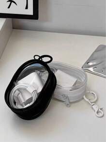 Portable Mini Clear Zipper Storage Bag, Compact Multifunctional Organizer, Earphone And Charger Case With Keychain Loop, Transparent Travel Accessory