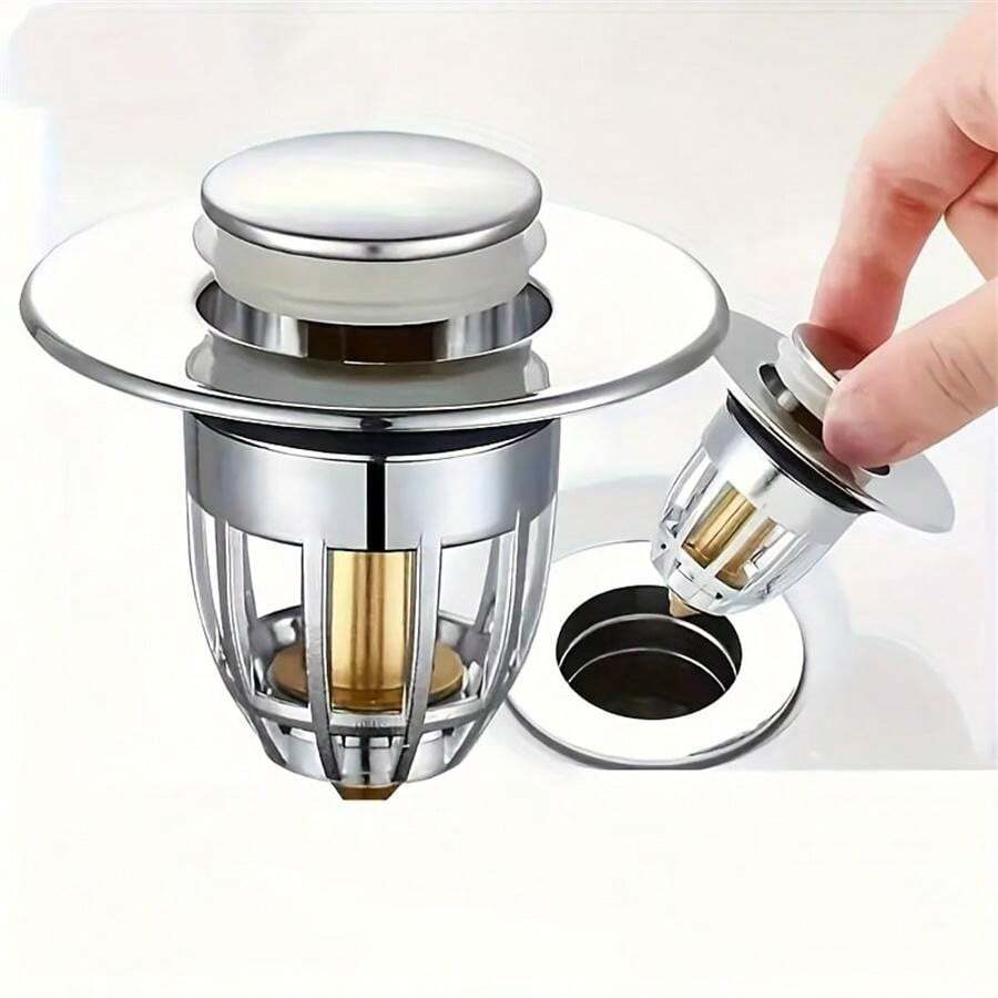 1pc EasyPress PopUp Sink Drain Plug With Filter Stainless Steel