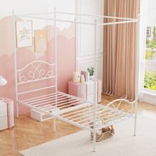 Canopy Bed Frame With Headboard And Footboard, Four-Poster Canopy Bed Metal Platform Mattress Foundation Underbed Storage No Box Spring Needed Easy Assembly - trắng - Xem 8