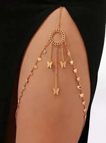 Multi-Layered Mini Butterfly Pendant Tassel Elastic Leg Chain, Elegant & Unique Lace Body Chain For Women, Thigh Chain Garter