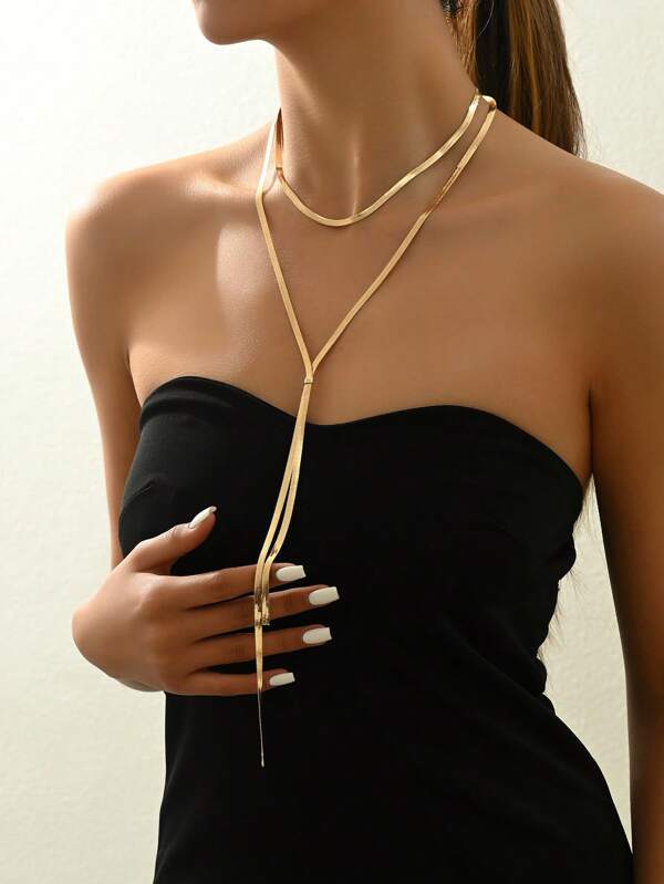 1 pieza de collar largo en forma 'Y' de cadena de serpiente de moda de estilo europeo y americano, diseño sencillo