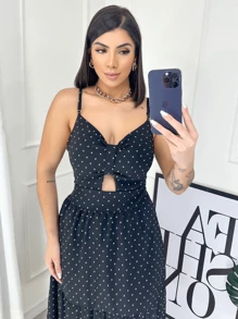 Women's Loose Midi Party Dress With Strap Gold Line - 黑早熟禾 - 查看 5