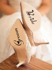 1 st 'I Do/Me Too - Just/Married - Bride/Groom' Bröllopsdekorationsklistermärke, Klistermärken, Väggdekal, Vinyldekal För Heminredning, Vårdekorationsartiklar Fräscha upp Ditt Hem, Rama Dekorationsklistermärken - Svart - Visa 4