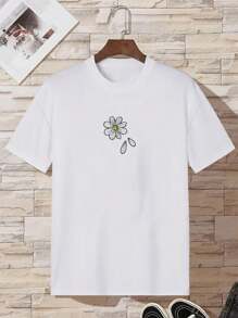 Men's Floral Embroidery Drop Shoulder T-Shirt