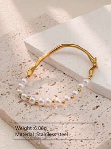 1pc Elegant Vintage Style Stainless Steel Bead Decor Bracelet, Suitable For Women To Wear At Banquets, Weddings Or As Valentine's Day Gift,Mom,Mother,Mother's Day,Gift
