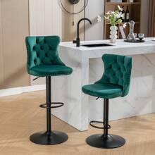 2/4/6 Piece Set Adjustable Swivel Bar Stools, Dining Bar Chairs With Velvet Tufted Back, Metal Base, Footrest For Home Bar, Dining Room, Kitchen Island. - 綠色 - 查看 1