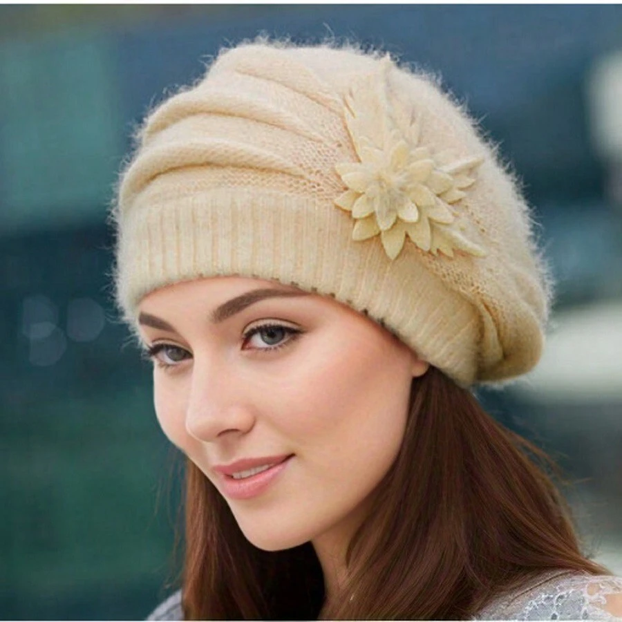 LACE MONDE Dày lên Mũ Đối với Trung niên NỮ Với lông tơ & Dệt kim Đan Mũ lưỡi trai , Mùa Đông , Mùa Xuân Thời trang Và Sự bảo vệ Thanh lịch - Màu be - Xem 1