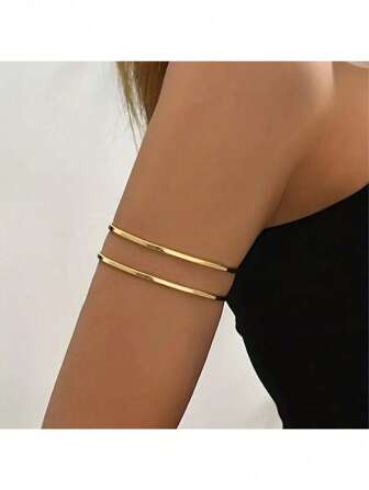 1pc Hollow Out Double-Layered Armlet With Minimalist Design, Chic Personality Accessory, Open Bangle