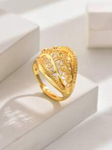 18K Gold Plated Wheat Ear Design Open Ring, Western Style Fashionable Lucky Jewelry For Women, Hollow Out, Wedding Celebration - Yellow Gold - View 13