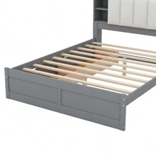 MISSUNNY Wood Queen Size Platform Bed With Storage Headboard, Shelves And 2 Drawers, Gray - 灰色 - 查看 10