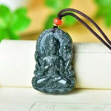 天然雪松首饰吊坠、手工雕刻雪松项链、守护项链、宝石首饰、家庭礼物、节日纪念礼物。 - 觀音D - 查看 2