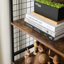 VASAGLE Bibliothèque, Étagère de rangement, 4 niveaux, pour livres et objets de décoration, cadre en acier stable, avec crochets en S, pour salon, chambre, Marron Rustique et Noir - Acajou - Voir 3