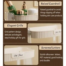 VNIMTI Skincare Organiser 2 Tier/3 Tier, Rotating Makeup Organiser, Large Capacity Cosmetics Organiser, Make Up Storage Perfume Organiser For Bathroon, Dressing Table, Vanity, Countertop - Beige - View 5