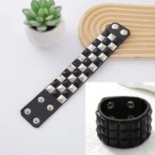1pc Fashionable PU Polyurethane Studded Decor Bracelet For Men For Daily Decoration - Black - View 11