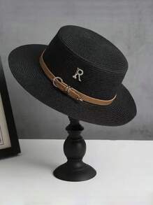 1pc Women's Metal R Letter Buckle Straw Hat, Casual Summer Sun Hat For Beach Vacation - Straw Hat - View 13