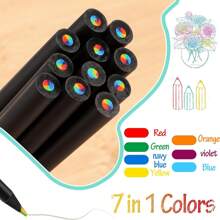 Set de 8 lápices de arco iris coloridos, 7 colores en 1 lápiz multicolor, lápiz mágico de pintura para estudiantes para trabajos de arte - Multicolor - Ver 3