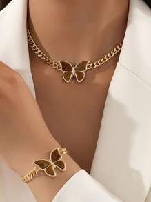 1入復古時尚蝴蝶項鍊和手鐲套裝 - 蝴蝶 - 查看 1