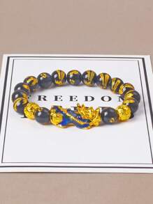 EmbraceNature 1入組男女手鐲，風水貔貅吉祥手鐲，金色貔貅財富及好運交替手鏈，風水貔貅手鏈，10MM天然虎眼黑曜石珠寶手鏈男女財富好運佛家手鐲，男女風水貔貅手鐲，金色貔貅財富及好運交替手鏈 - 彩色 - 查看 7