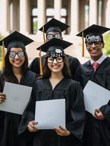 6入組全新款黑金色，2024銀黑色畢業祝賀信紙眼鏡，適用於畢業派對攝影棚拍照 - 銀黑色 - 查看 2