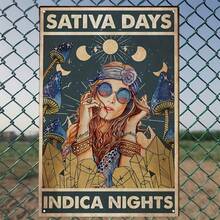 1 Tranh Nghệ thuật treo tường ảo giác sống động - Ngày Sativa, Đêm Indica Dấu hiệu kim loại thiếc - Trang trí phòng Hippie bền bỉ - Món quà bắt mắt cho những người đam mê - Đỏ và trắng - Xem 4