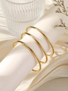 Conjunto de 3 brazaletes redondos y atrevidos con acabado sólido y brillante, accesorios clásicos de moda - forma geometrica - Ver 5