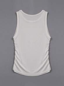 女士針織黑色背心，寬鬆舒適透氣，小圓領純色背心，年輕女孩時尚簡約運動健身長小背心 - 白色 - 查看 8