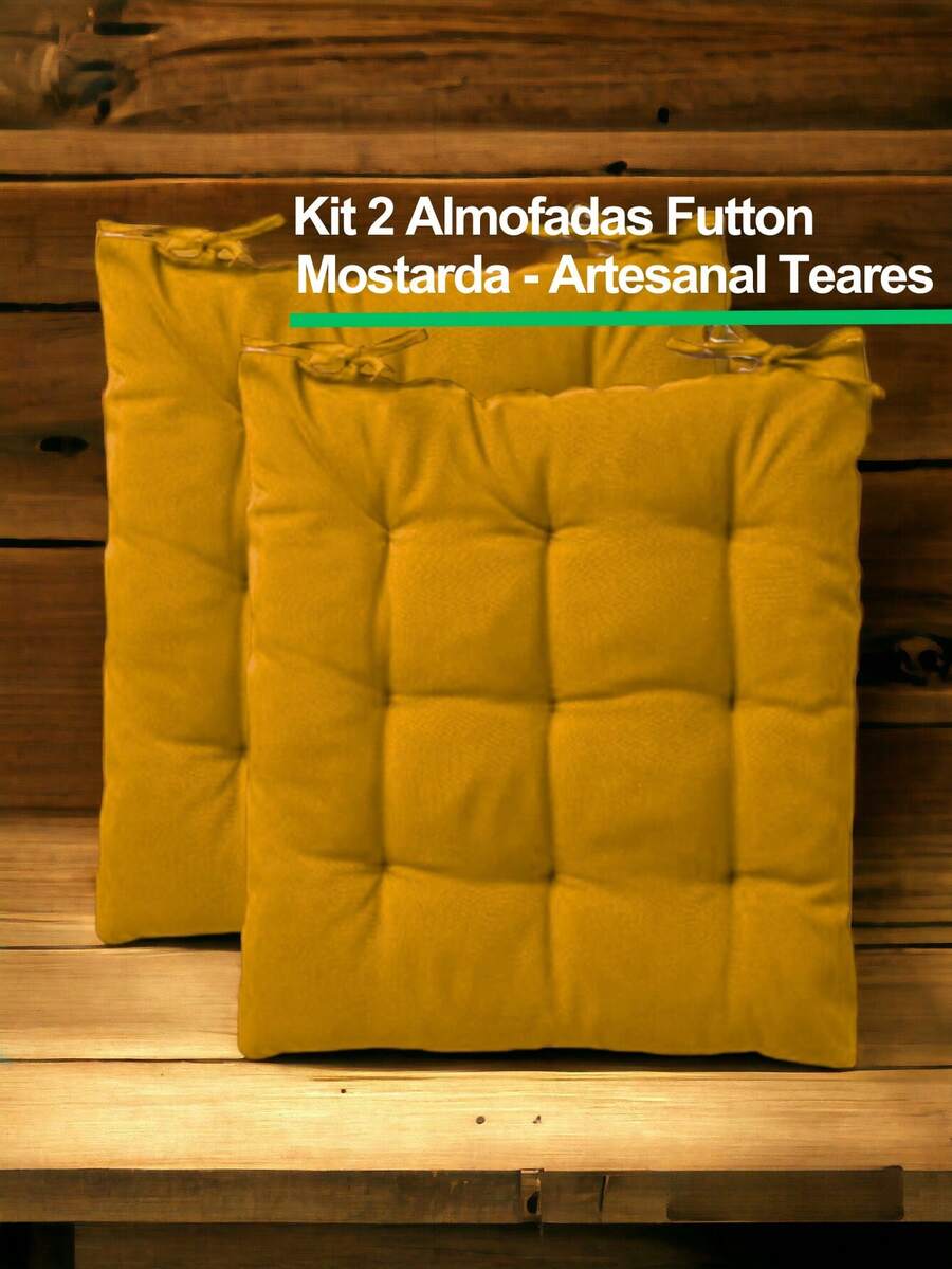 Conjunto 2 Almofadas Design Decorativo Sofá Futton Lisa - Amarelo mostarda - Visão 1