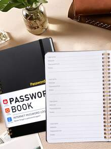 BUBU 1 Password Book English Address Book Phone Book Multi-Function Notebook Hardbound Business Office Notebook With Wrist Strap, 8.5 * 5.5 Inch Password Storage Device, For Internet Login, Website, User Name, Password,Back To School Supplies - Black - View 4