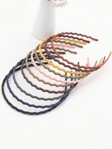 1 Juego (10 piezas) 0.5cm Diadema fina y esmerilada para niñas, accesorio de cabello con forma sólida ondulada y de unicolor para uso diario y para fijar el cabello facial de niños