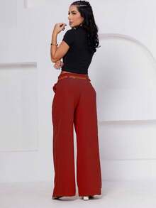 Women Pants - 酒紅色 - 查看 2