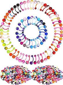 20pcs Random Belly Button Rings Piercing Set, Banana Barbell, Colorful Acrylic Ball Steel Belly Button Rings Body Piercing Jewelry (Resin Material, Please Do Not Purchase If You Mind The Material) - Multicolor - View 1