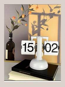 Metallic European Style Retro Flip Clock For Home & Office Desk Decor, Simple Mechanical Modern Clock With Pendulum, Suitable For Both Male And Female Students, Bookshelf, Small Platform, -007 - White - View 1