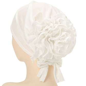 1 st Chiffong Enfärgad Stor Blomma Design Turban Head Wrap, arabisk stil