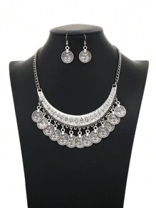 3pcs/Set Versatile Punk Style Jewelry Set For Women, Includes Coin Fringe  Necklace And Earrings - Antique Silver - View 1