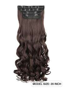 Extensiones de cabello con clip de fibra sintética rizada de 20 pulgadas de largo, gruesas y suaves, con clips de pelo sintético para uso diario por mujeres (color marrón oscuro)