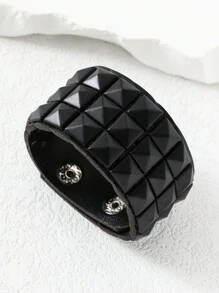 1pc Fashionable PU Polyurethane Studded Decor Bracelet For Men For Daily Decoration - Black - View 8