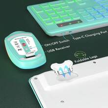 JOMAA RGB燈光無線鍵鼠套裝，帶發光字母，全尺寸充電式人體工學鍵盤2.4GHz靜音鍵盤滑鼠，適用於Windows/PC/筆記本電腦 (綠色) - 綠色 - 查看 7